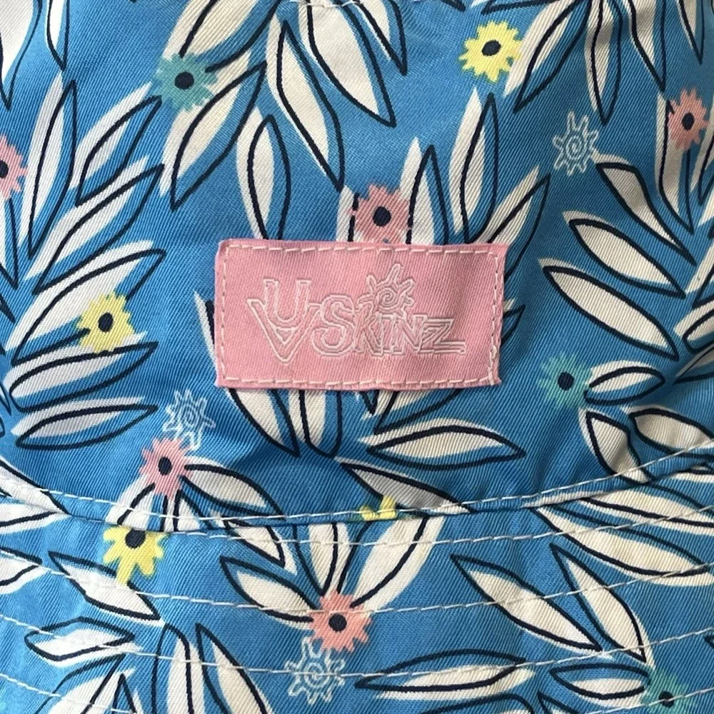 UV Skinz Girls 4T Bucket Sun Hat Floral Pink Blue White Ruffles Beach Tropical